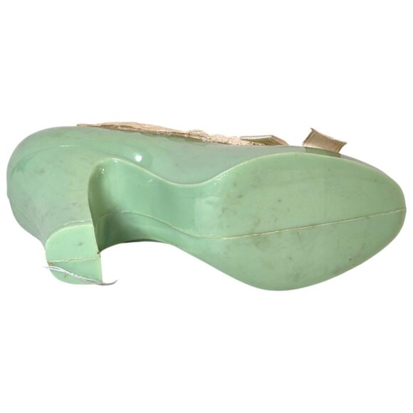 VTG High Heel Shoe Pincushion Green Plastic Lace Bow Sewing Collectible 50s 60s - Picture 6 of 8